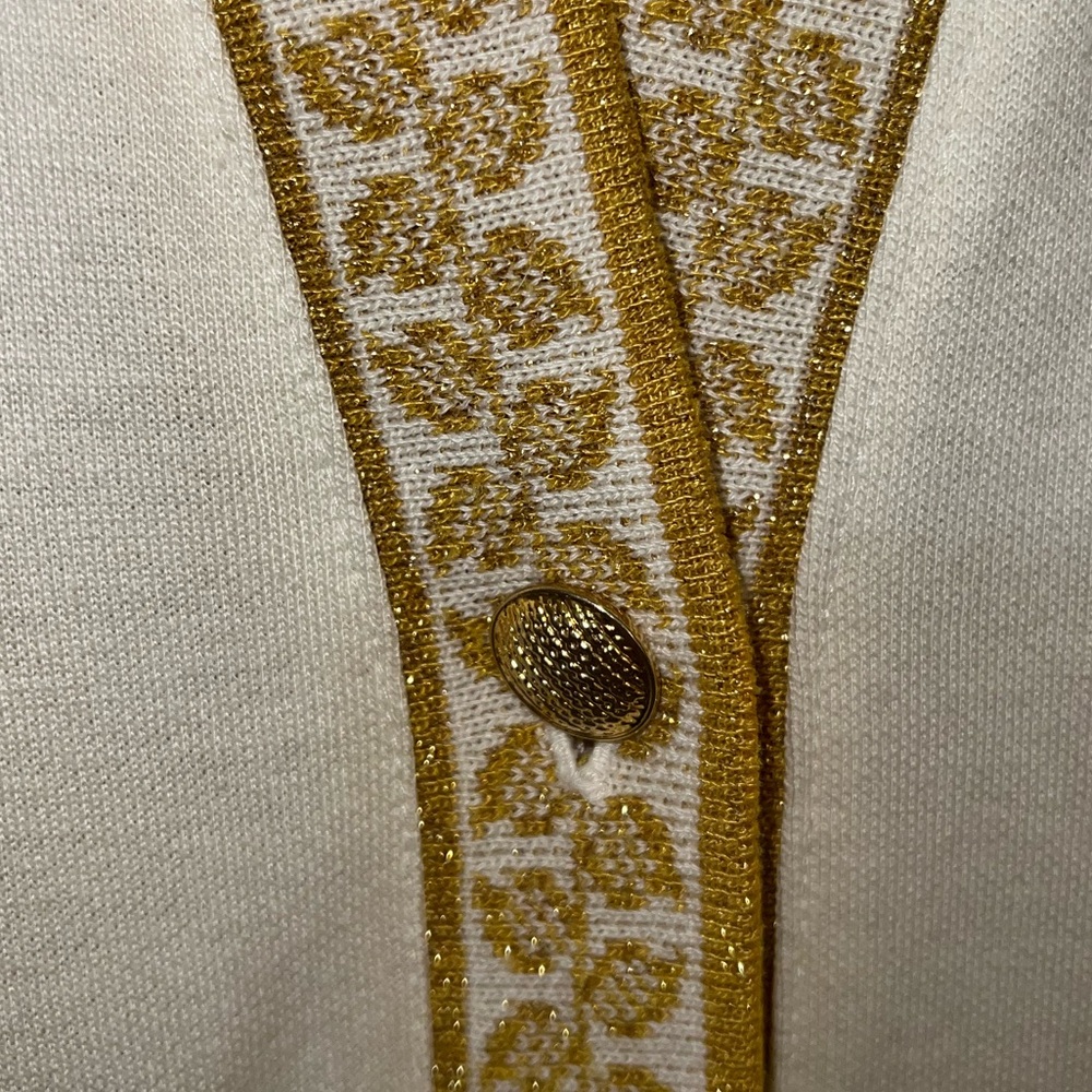Cathy Daniel’s 90s Vintage Ivory & Gold Trim Cardigan/Size Large - Picture 7 of 14